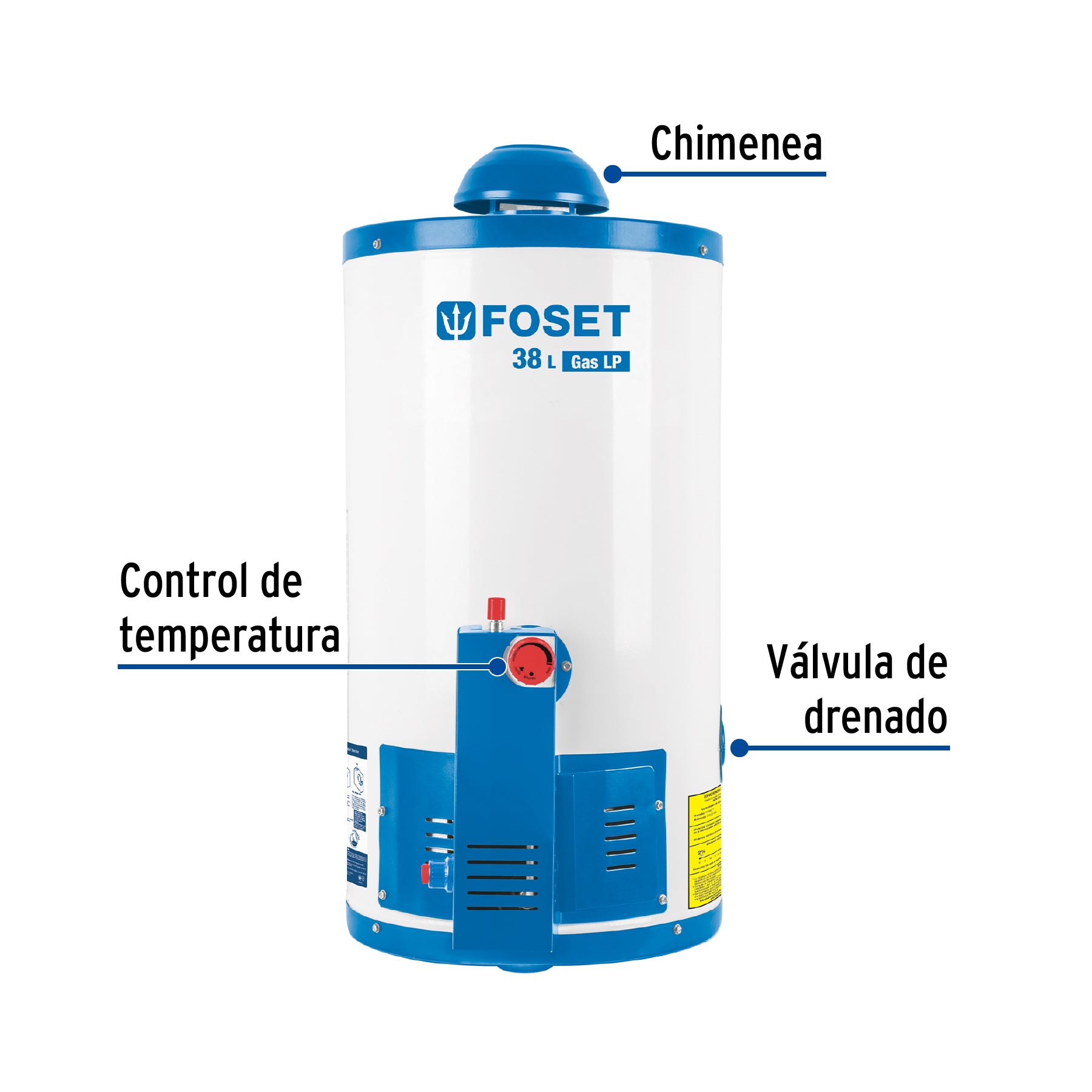 Calentador de depósito, 38L, 1 servicio, gas LP, Foset, 45267