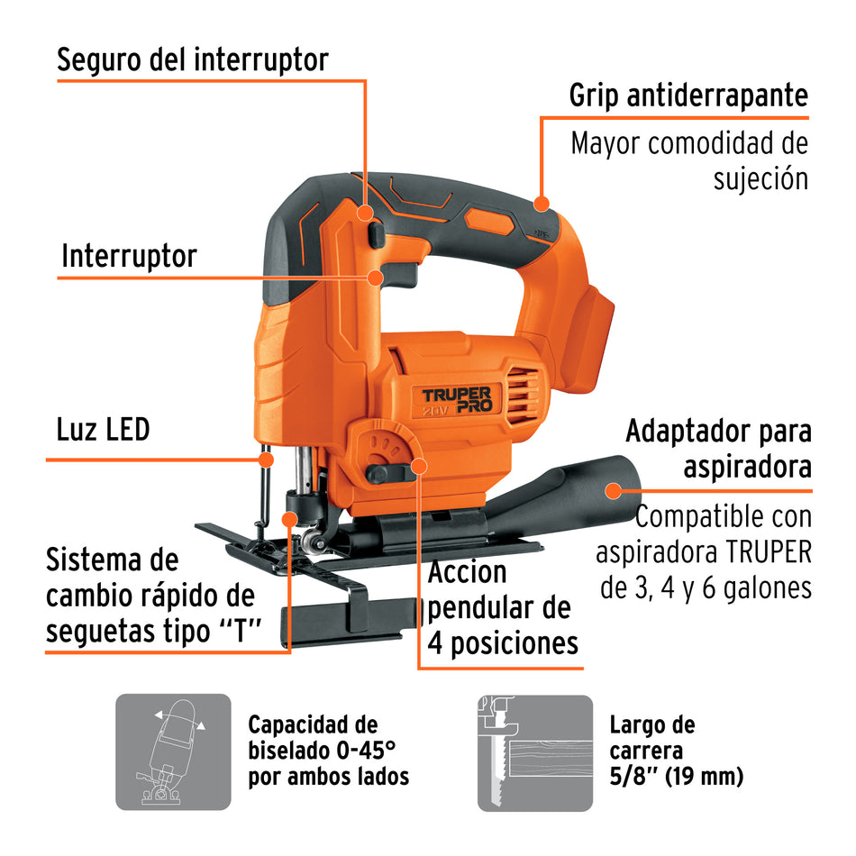 Sierra caladora 20V, sin accesorios, PRO, 103260
