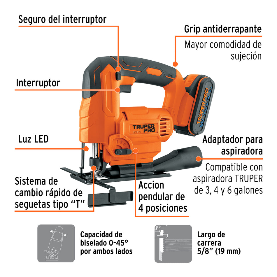 Sierra caladora 20V, 1 batería 2Ah, PRO, 102859