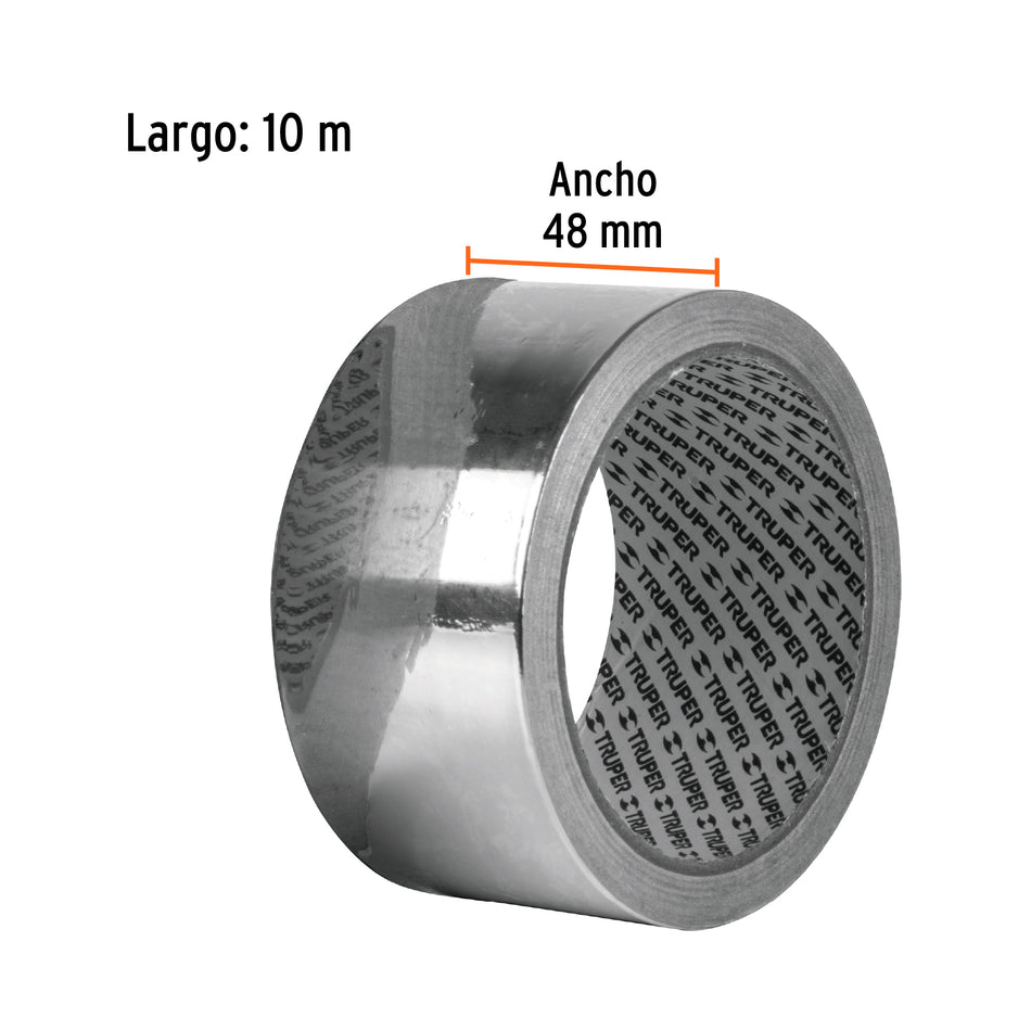 Cinta de aluminio de 48 mm x 10 m, Truper Caja con 6, 12611