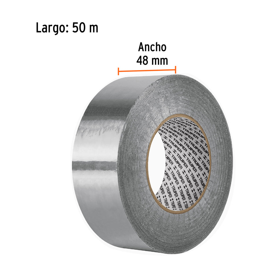 Cinta de aluminio de 48 mm x 50 m, Truper Caja con 3, 12137