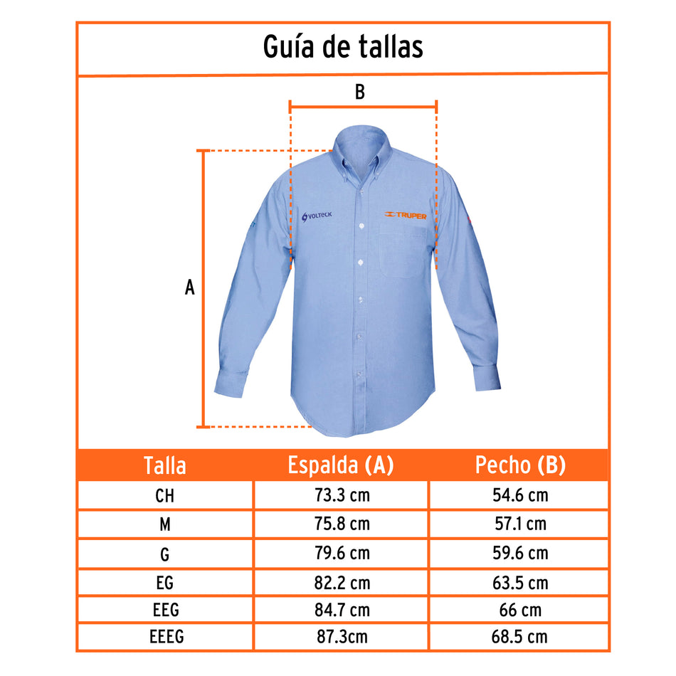 Camisa manga larga para hombre, azul, EEG, Truper, 60387