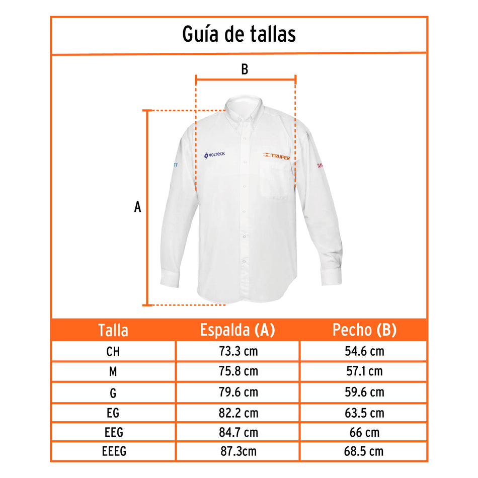 Camisa manga larga para hombre, blanca, G, Truper, 60362