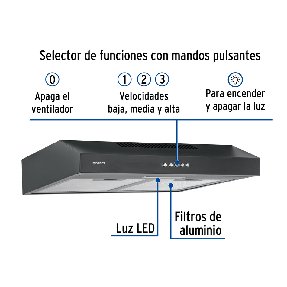 Campana extractora 50 cm, empotrable, negra, Foset, 45441