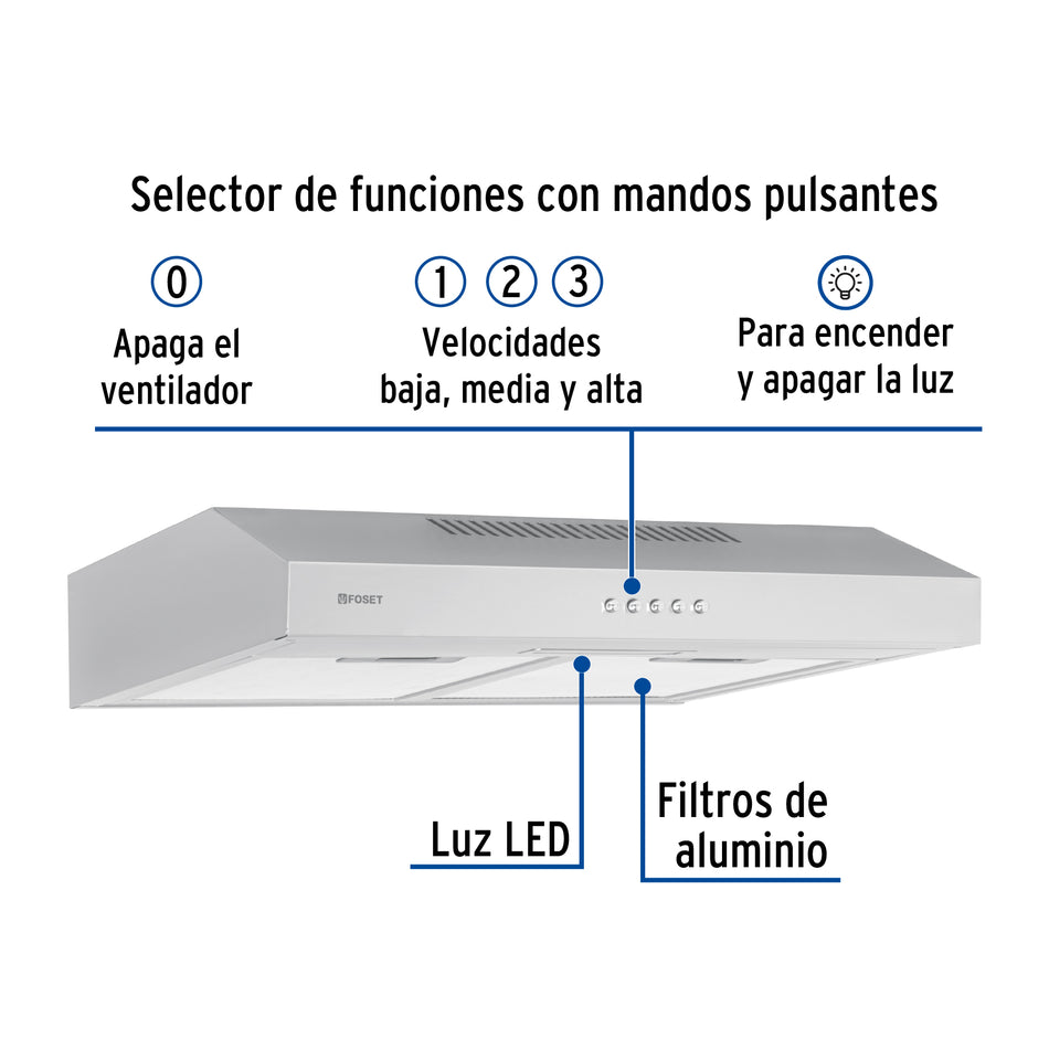 Campana extractora 50cm, empotrable, acero inoxidable, Foset, 45439