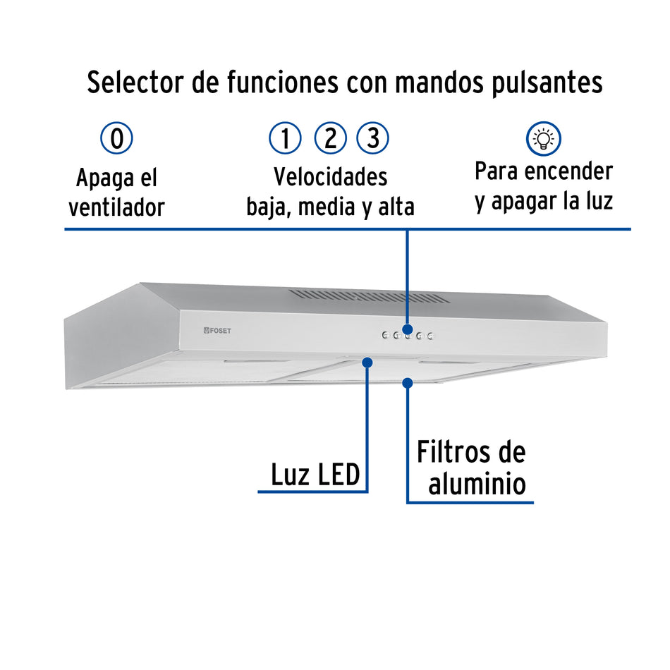Campana extractora 60cm, empotrable, acero inoxidable, Foset, 46536
