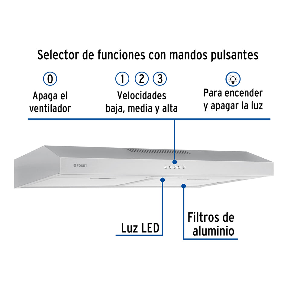 Campana extractora 75cm, empotrable, acero inoxidable, Foset, 45438