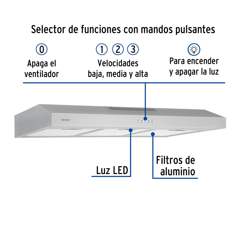 Campana extractora 80cm, empotrable, acero inoxidable, Foset, 46537