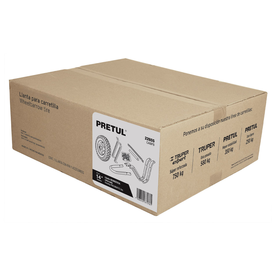 Caja c/llanta neumática y acc. p/carretilla gris PRETUL, 22655