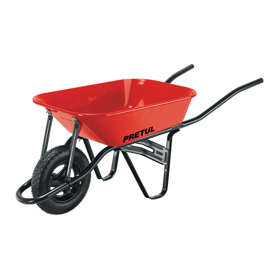 Carretilla 3.5 ft3 roja,angosta,neumática, tubular, PRETUL, 20675