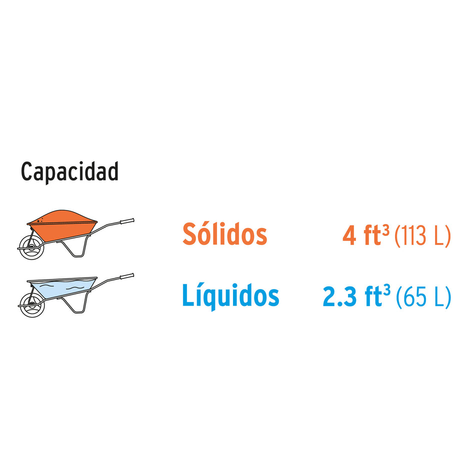 Carretilla 4 ft3, gris, neumática, bastidor tubular, PRETUL, 22647