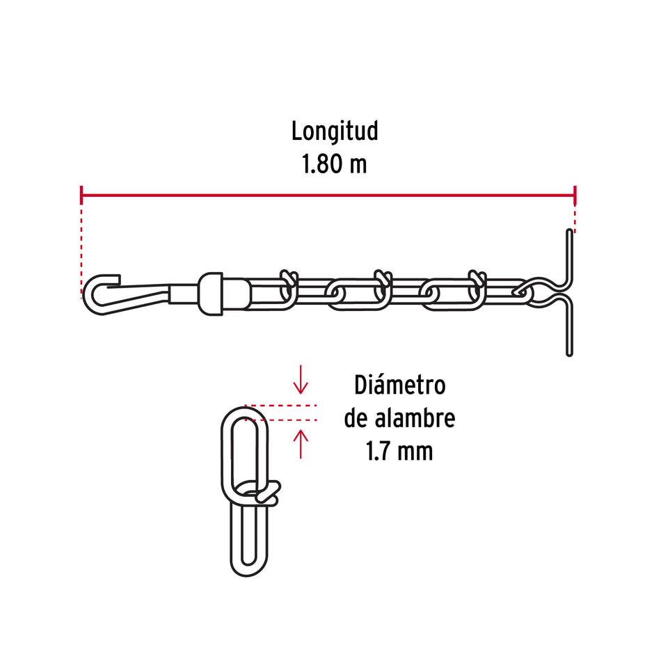 Cadena de 1.8 m de amarre para perro, 1.7 mm, Fiero Caja con 6, 44312