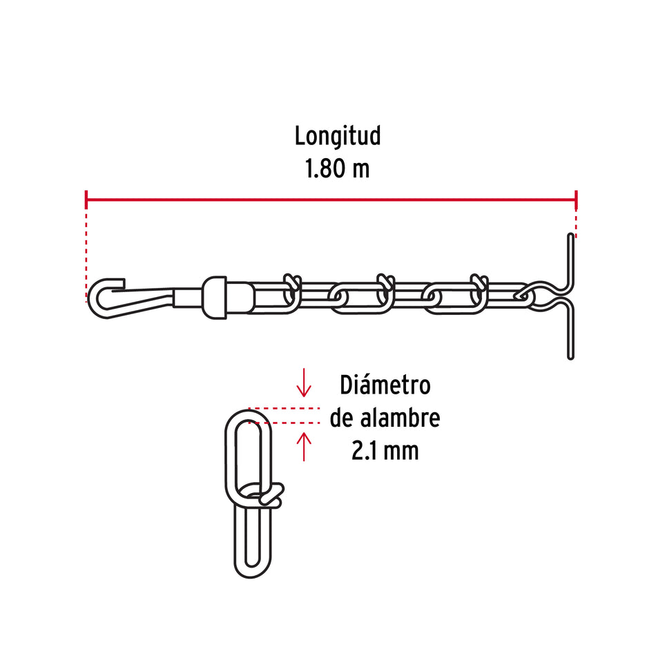 Cadena de 1.8 m de amarre para perro, 2.1 mm, Fiero Caja con 6, 44313