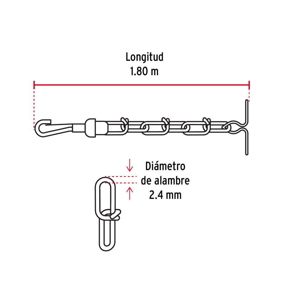Cadena de 1.8 m de amarre para perro, 2.4 mm, Fiero Caja con 6, 44314