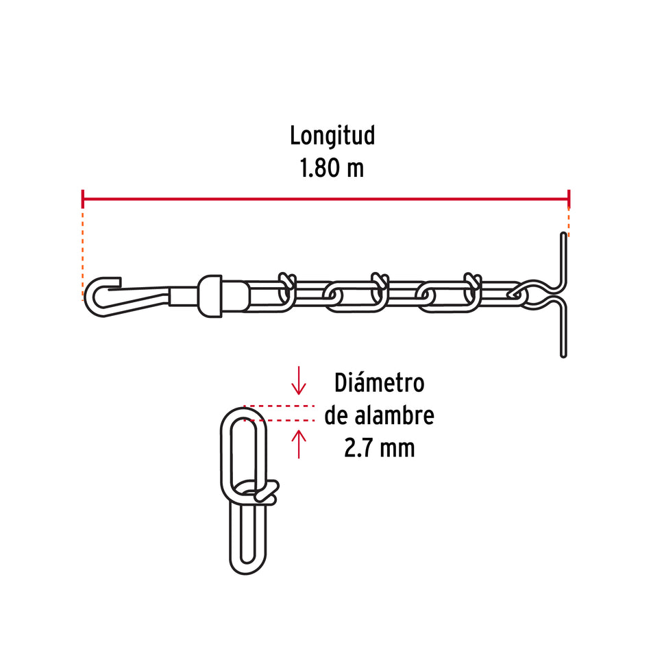 Cadena de 1.8 m de amarre para perro, 2.7 mm, Fiero Caja con 6, 44315