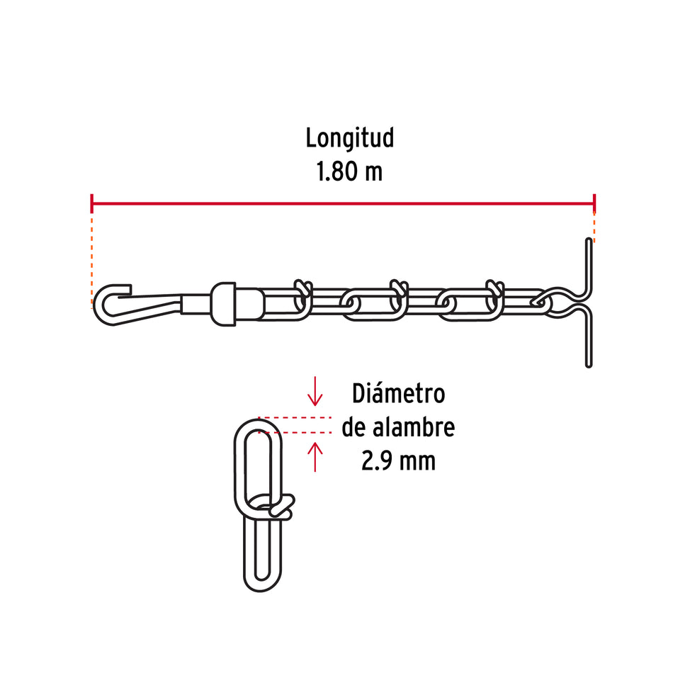 Cadena de 1.8 m de amarre para perro, 2.9 mm, Fiero Caja con 6, 44316