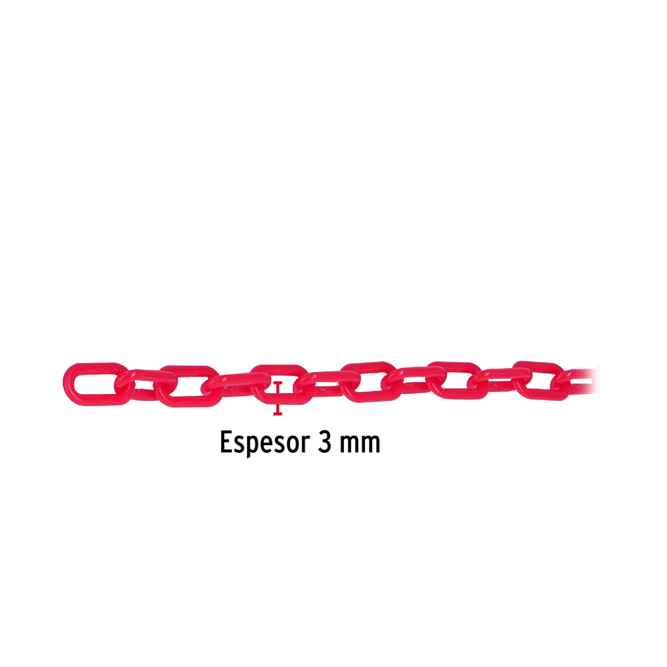 Metro de cadena de 3 mm de plástico roja, carrete de 50 m Caja con 50, 44166