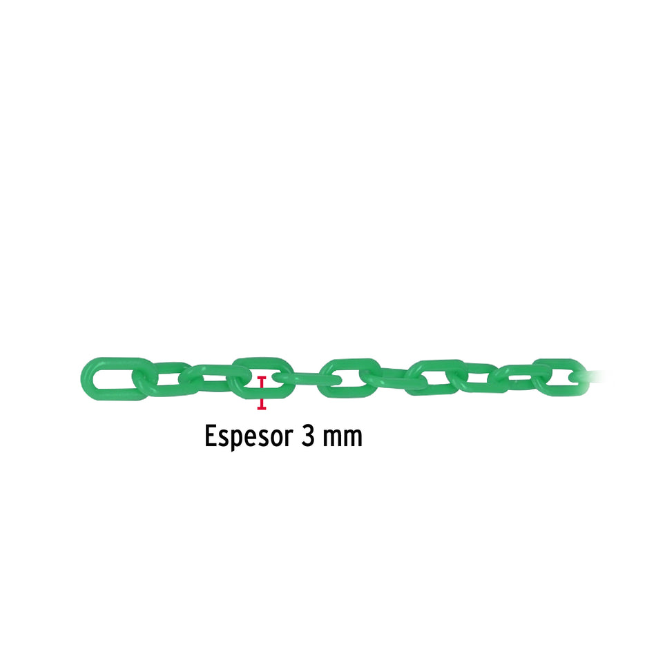 Metro de cadena de 3 mm de plástico verde, carrete de 50 m Caja con 50, 44164