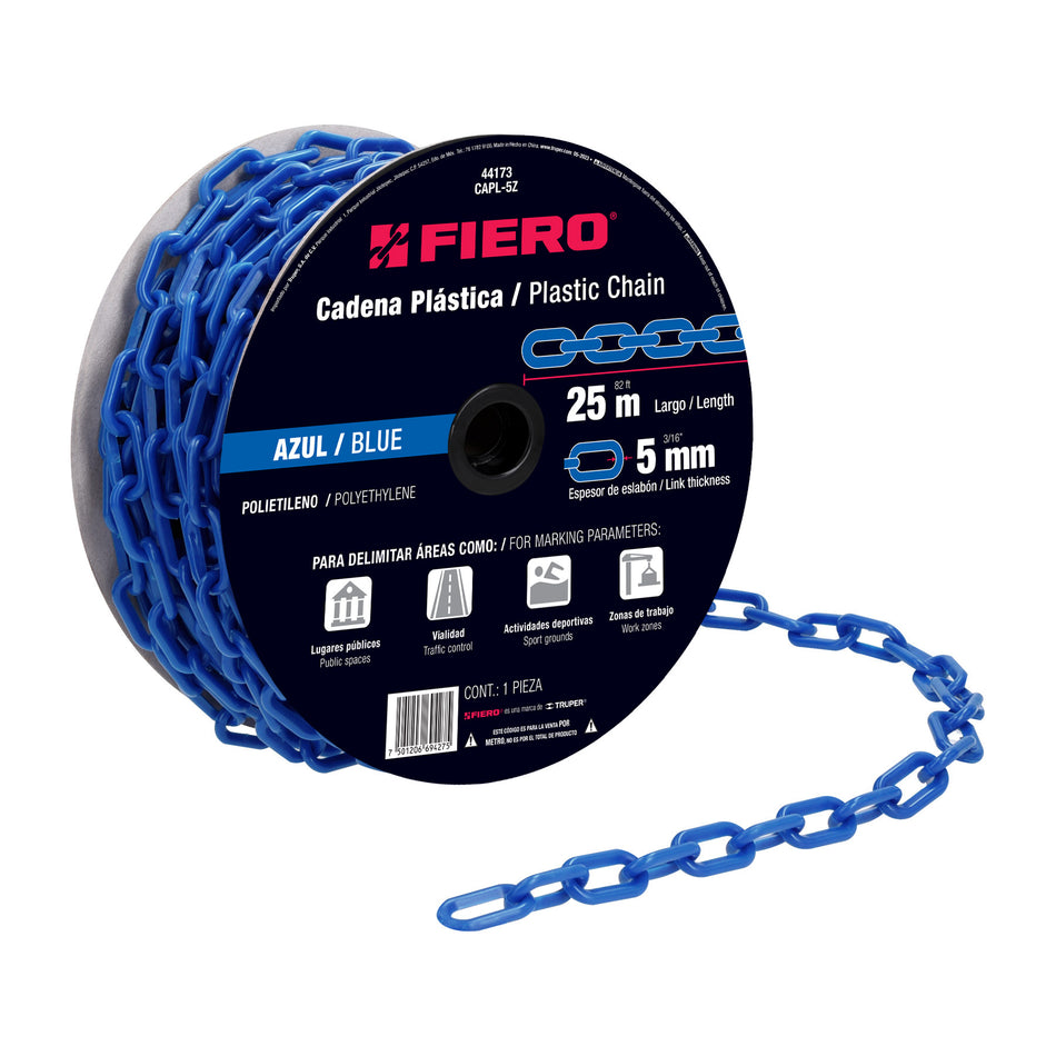 Metro de cadena de 5 mm de plástico azul, carrete de 25 m Caja con 25, 44173