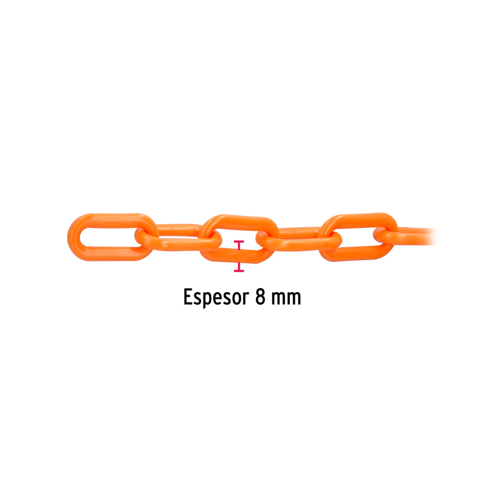 Metro de cadena de 8 mm de plástico naranja, carrete de 25 m Caja con 25, 44185