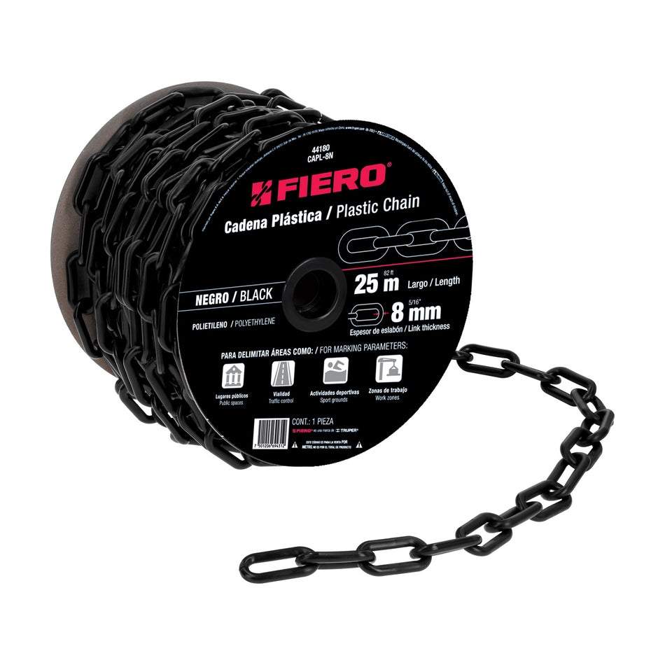 Metro de cadena de 8 mm de plástico negra, carrete de 25 m Caja con 25, 44180