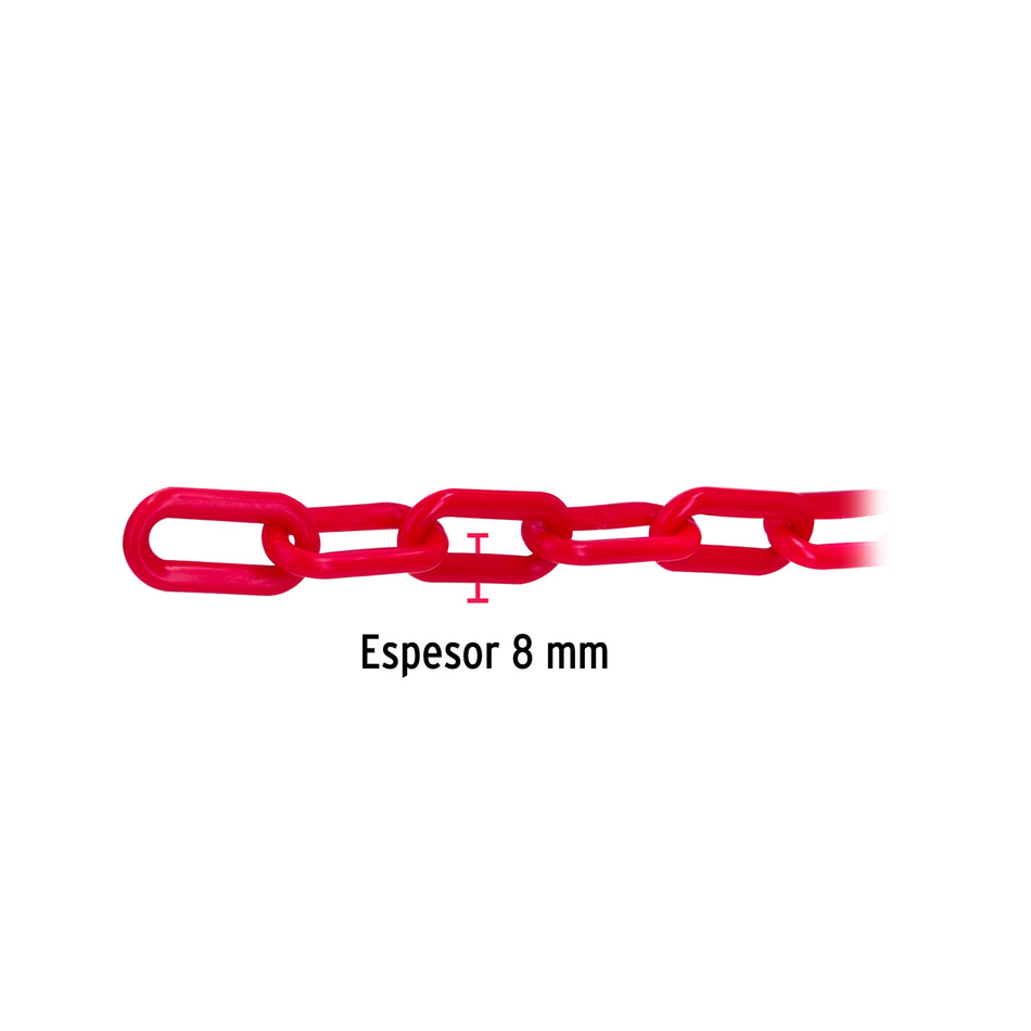 Metro de cadena de 8 mm de plástico roja, carrete de 25 m Caja con 25, 44186