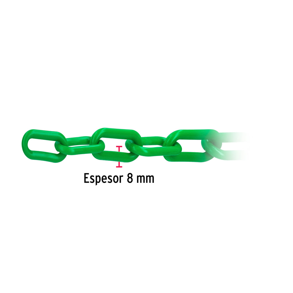 Metro de cadena de 8 mm de plástico verde, carrete de 25 m Caja con 25, 44184