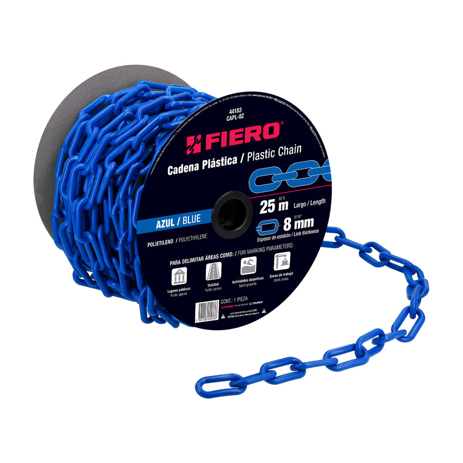 Metro de cadena de 8 mm de plástico azul, carrete de 25 m Caja con 25, 44183