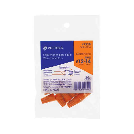 Bolsa con 10 capuchones para cable, calibres 14 a 12 AWG Caja con 10, 47329