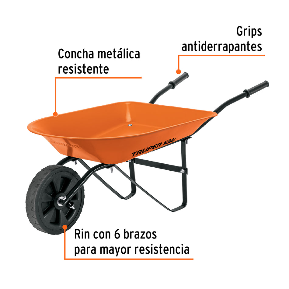 Carretilla para niños, concha metálica 54 x 40 cm, Truper, 102996