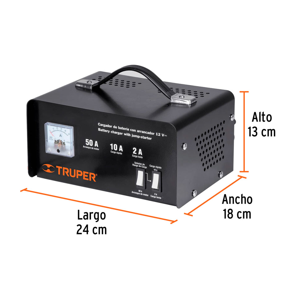 Cargador c/arrancador de 50 A para baterías de 12 V, TRUPER, 13027