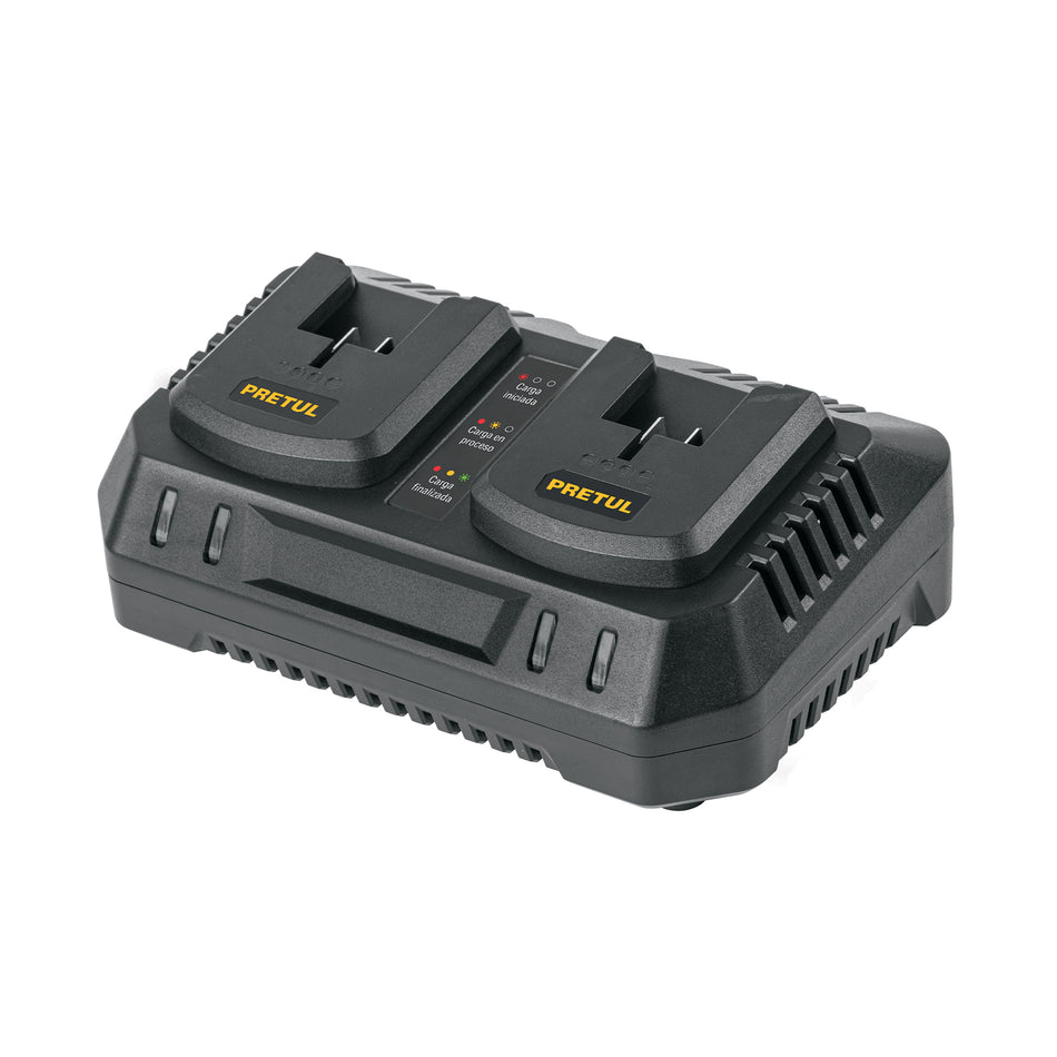 Cargador dual de baterías de ion litio 20V, PRETUL, 29919