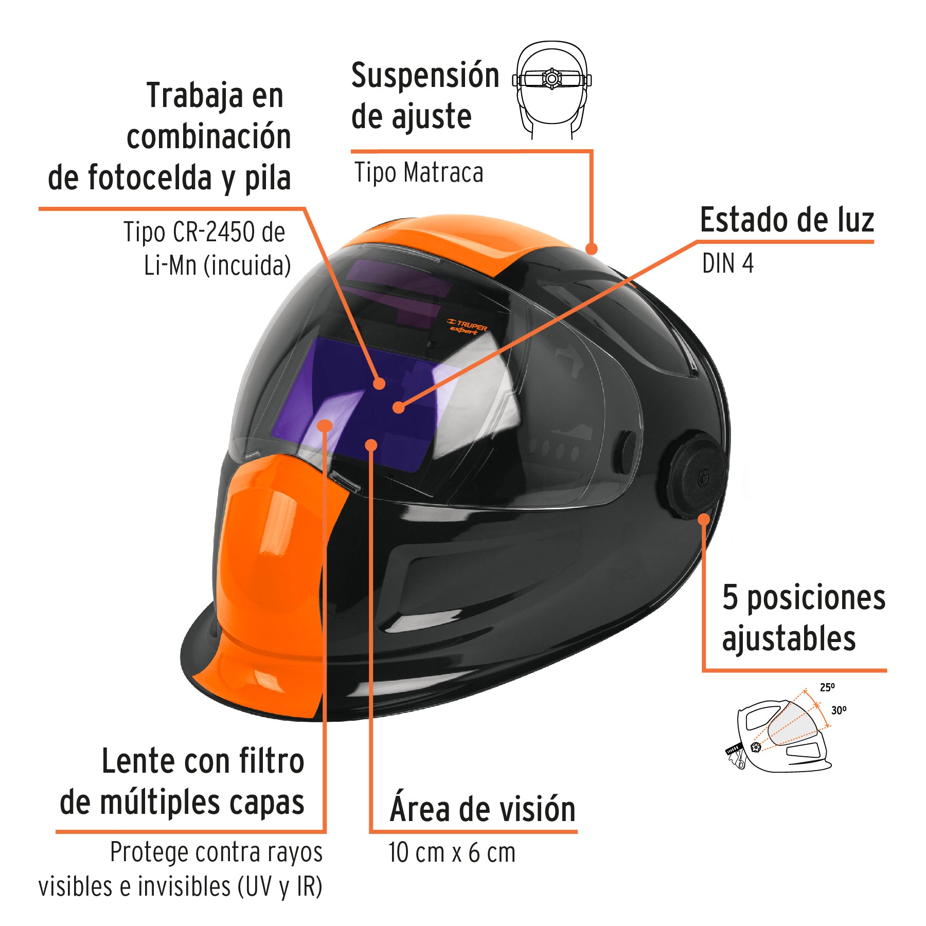 Careta electrónica p/soldar, panel digital, 9 a 13, EXPERT, 14632