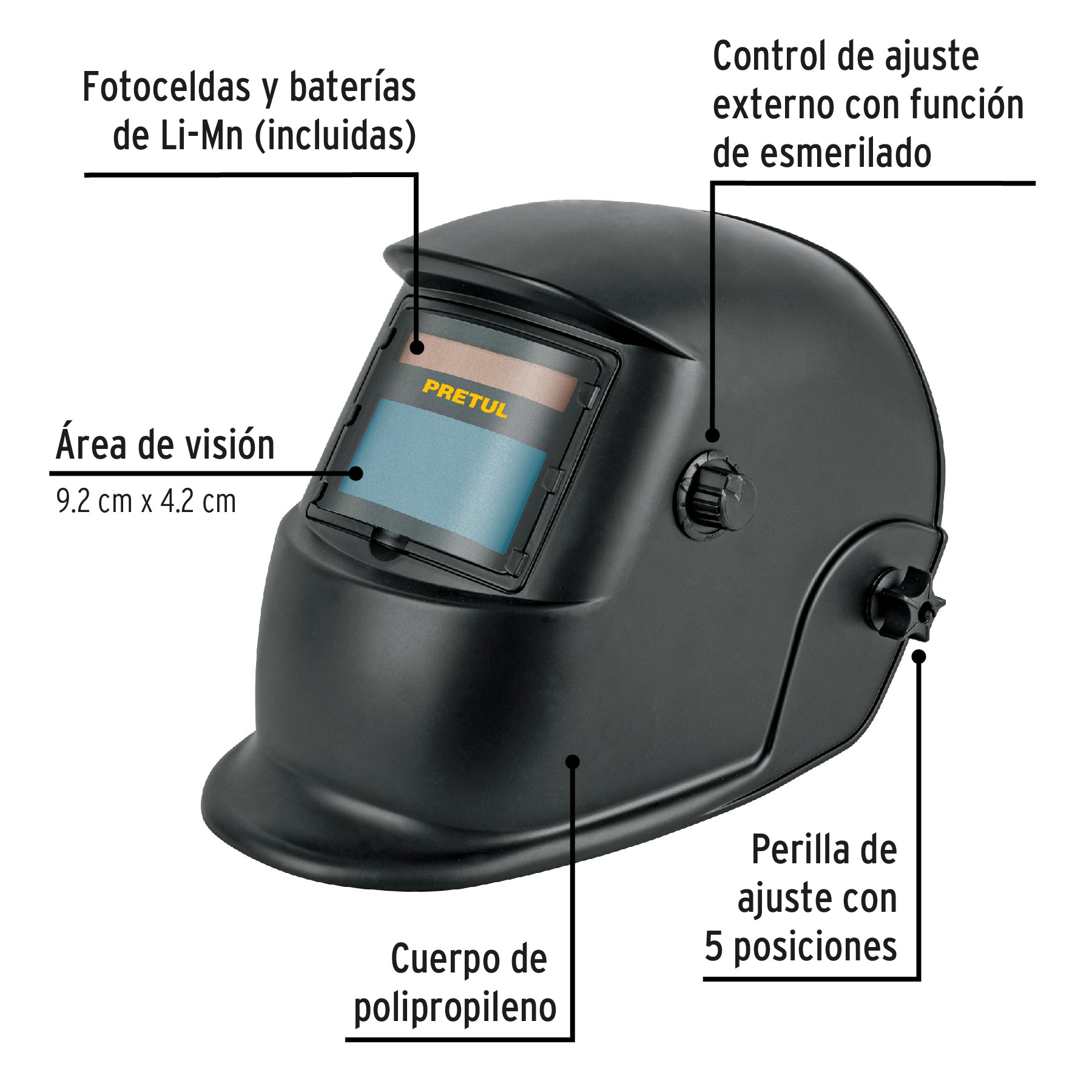 Careta electrónica p/soldar, semiprofesional, 9 a 13, PRETUL, 29978