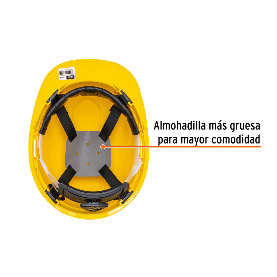 Casco de seguridad ventilado, ajuste de matraca, amarillo Caja con 4, 101257
