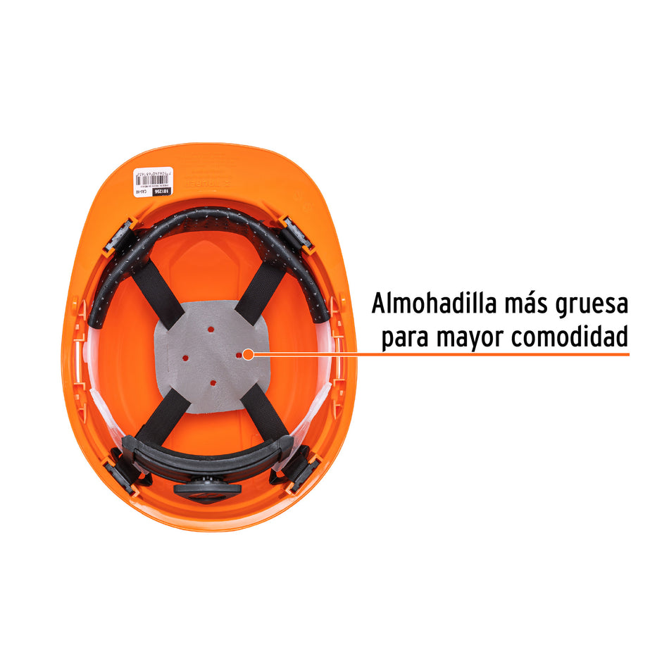 Casco de seguridad ventilado, ajuste de matraca, naranja Caja con 4, 101256