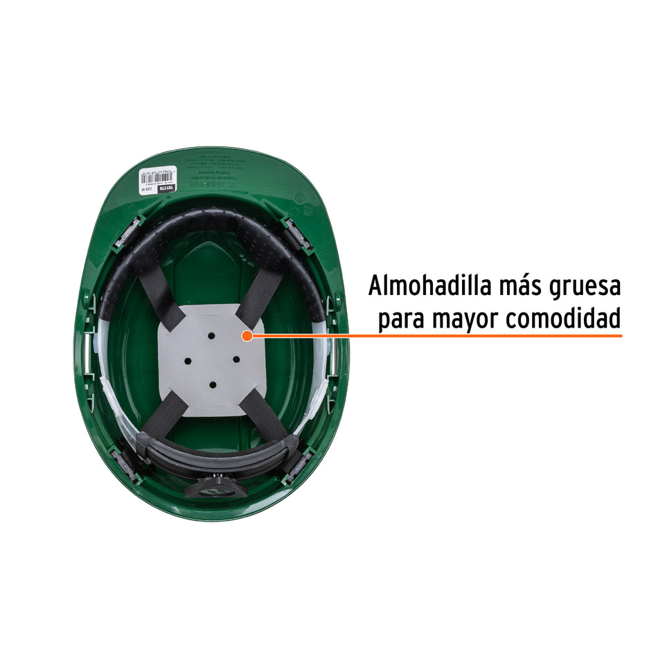 Casco de seguridad ventilado, ajuste de matraca, verde Caja con 4, 101270