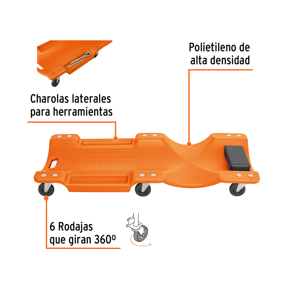 Cama de plástico 40' para mecánico, Truper, 100904