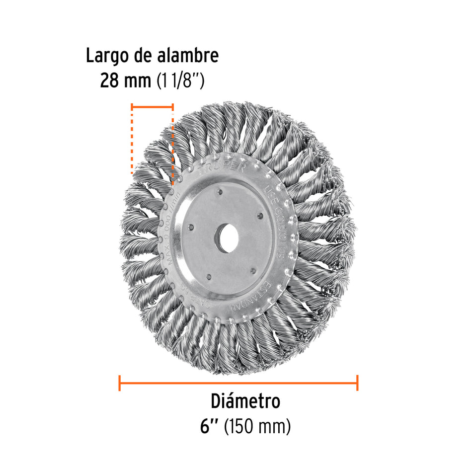 Carda trenzado grueso 6' x 5/8' para esmeril, Truper Caja con 4, 11599