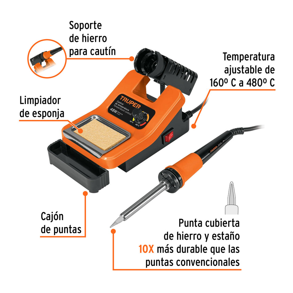 Cautín 48 W profesional para electrónica con estación, 101398