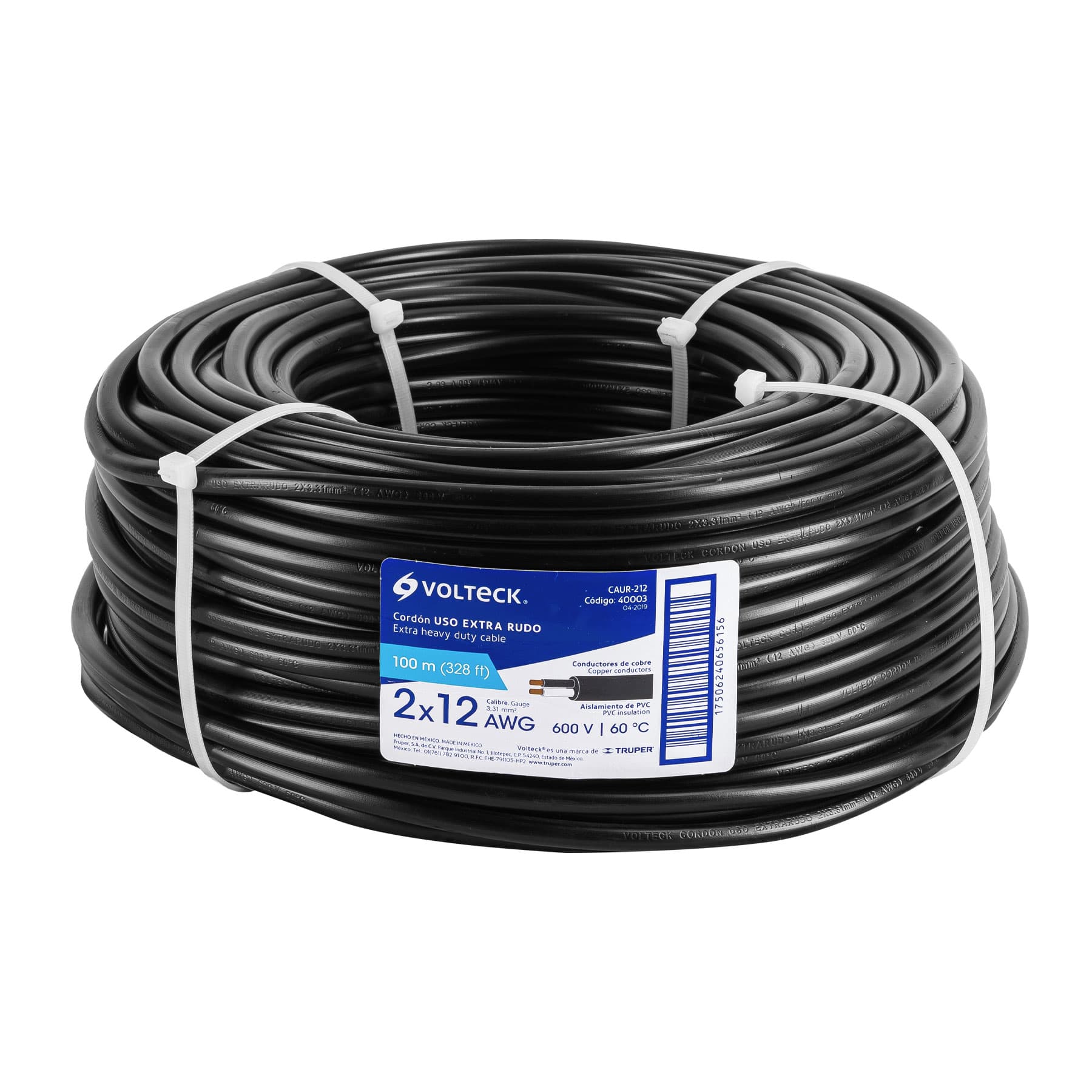 Metro de cable uso extra rudo 2 x 12 AWG en rollo de 100 m, 40003