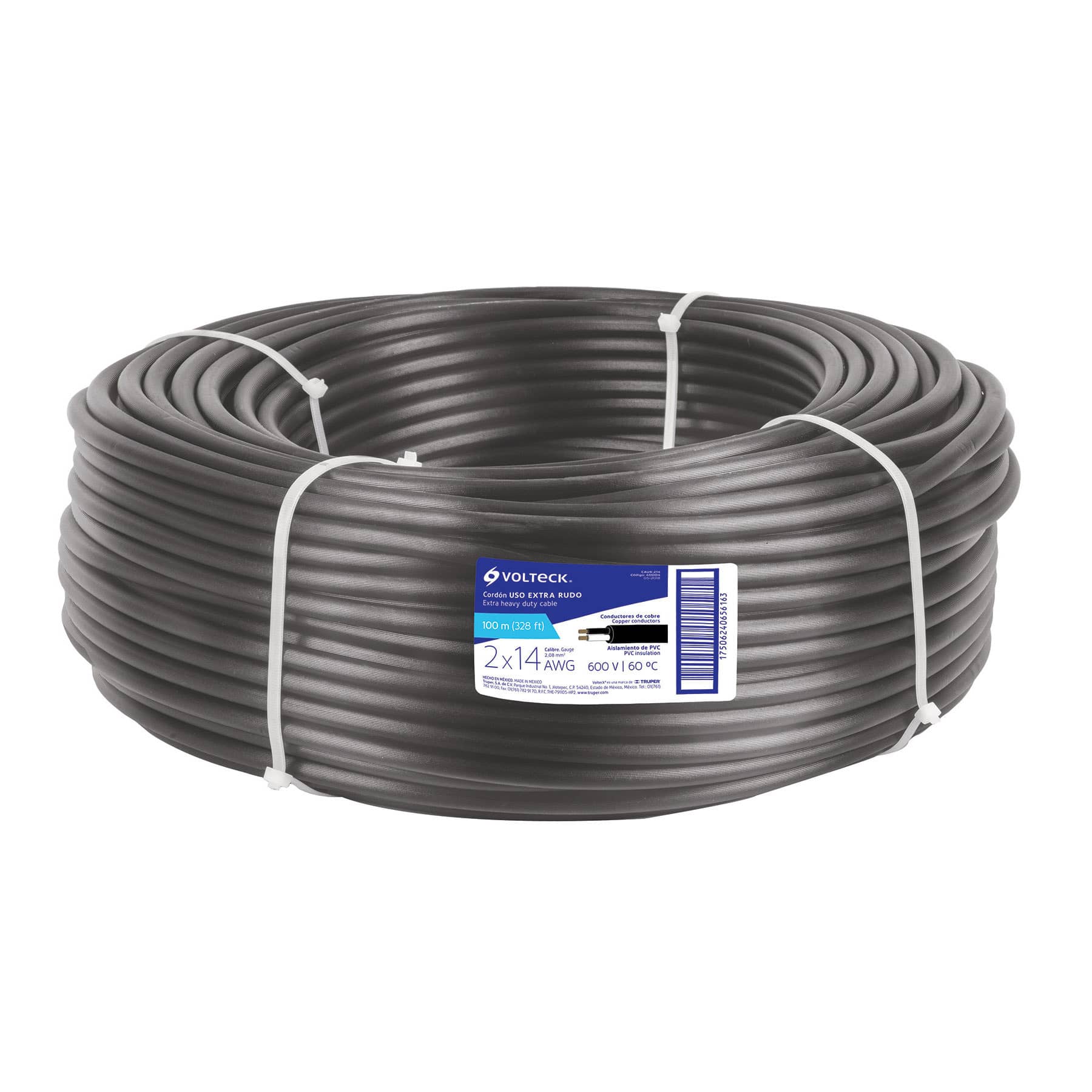 Metro de cable uso extra rudo 2 x 14 AWG en rollo de 100 m, 40004