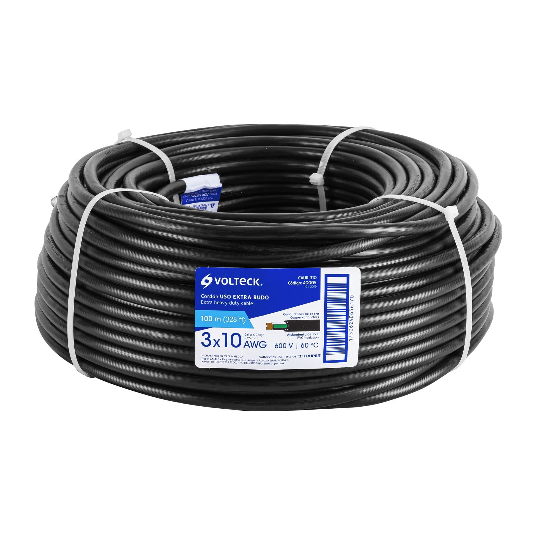 Metro de cable uso extra rudo 3 x 10 AWG en rollo de 100 m, 40005