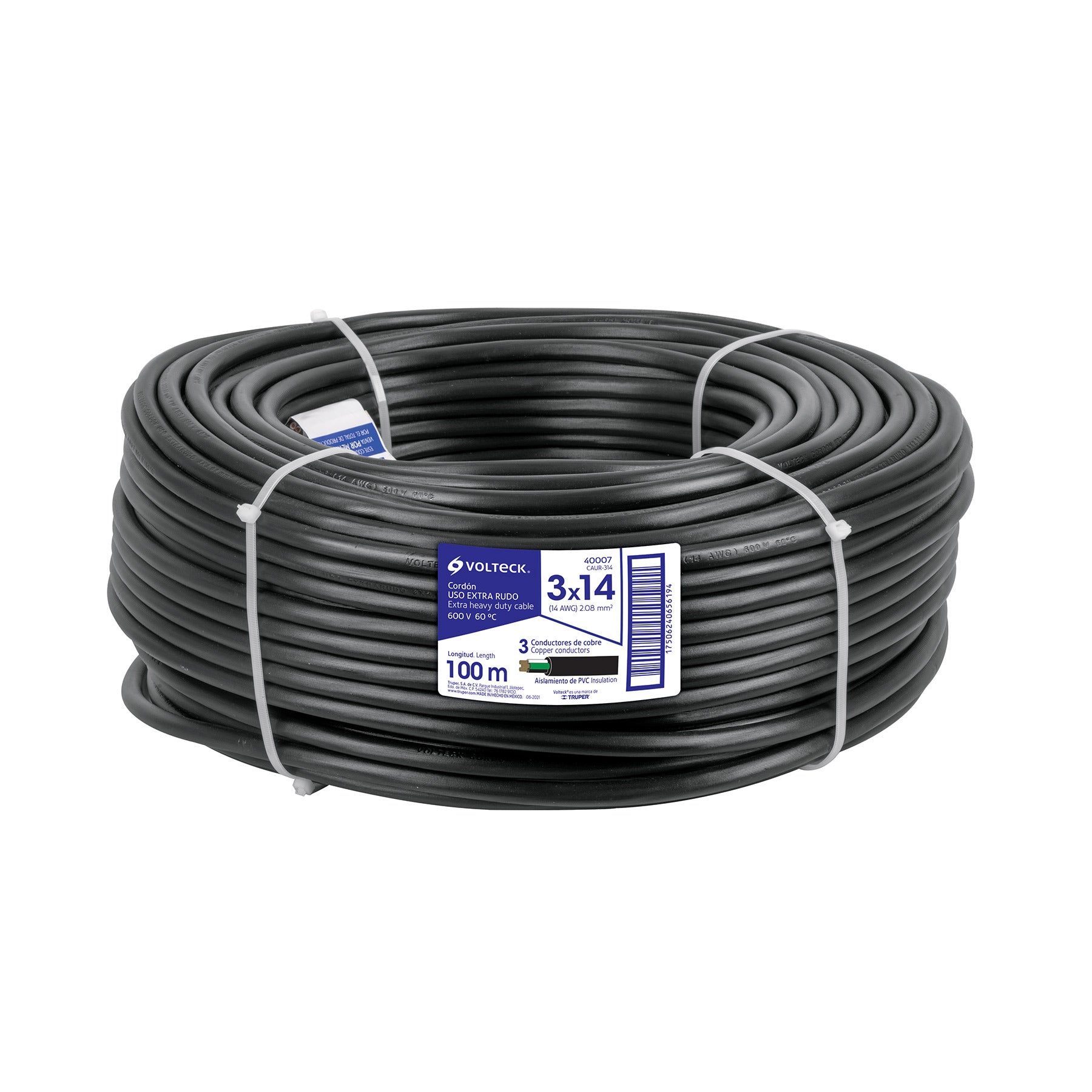 Metro de cable uso extra rudo 3 x 14 AWG en rollo de 100 m, 40007