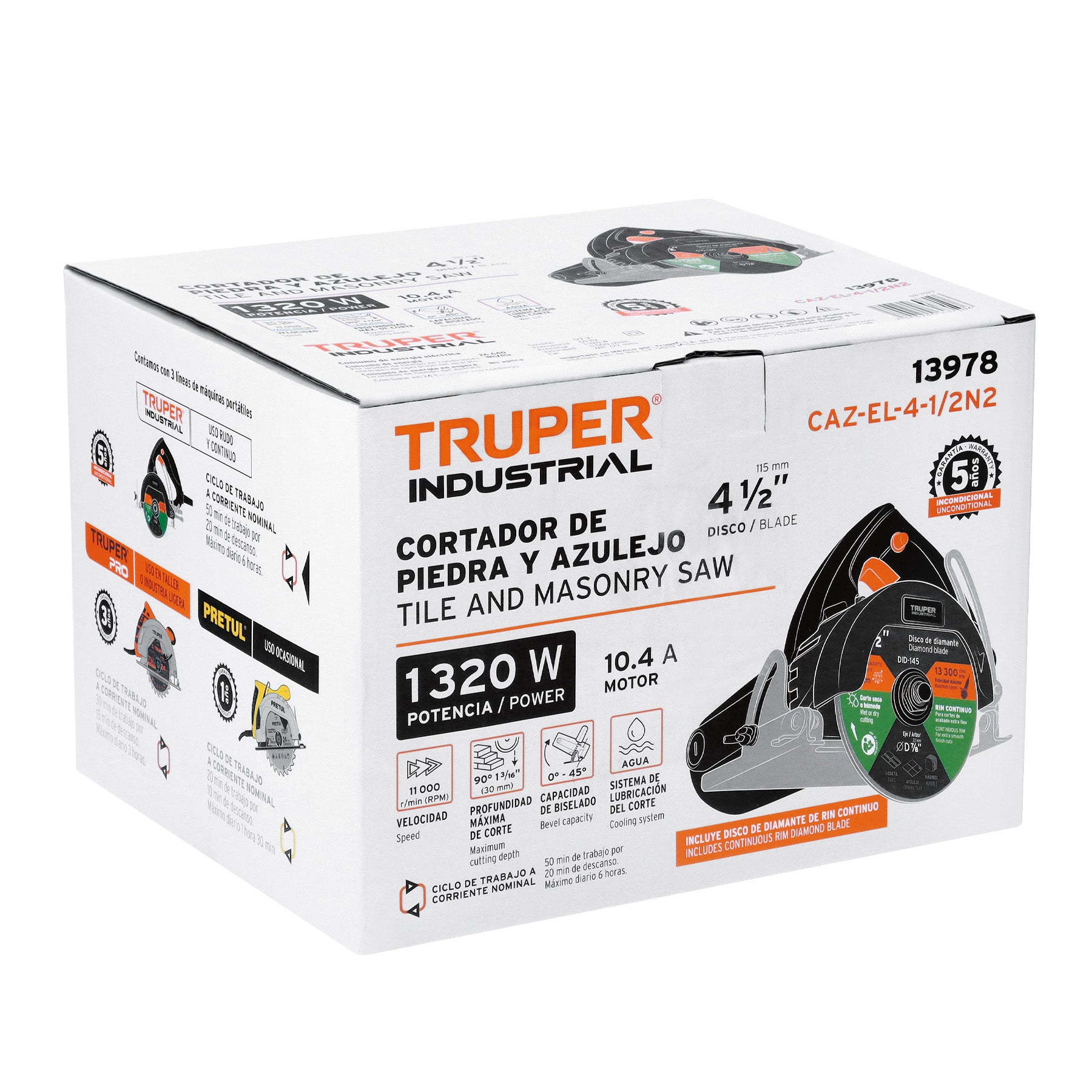 Cortador de azulejos 4-1/2', 1320W, TRUPER INDUSTRIAL, 13978