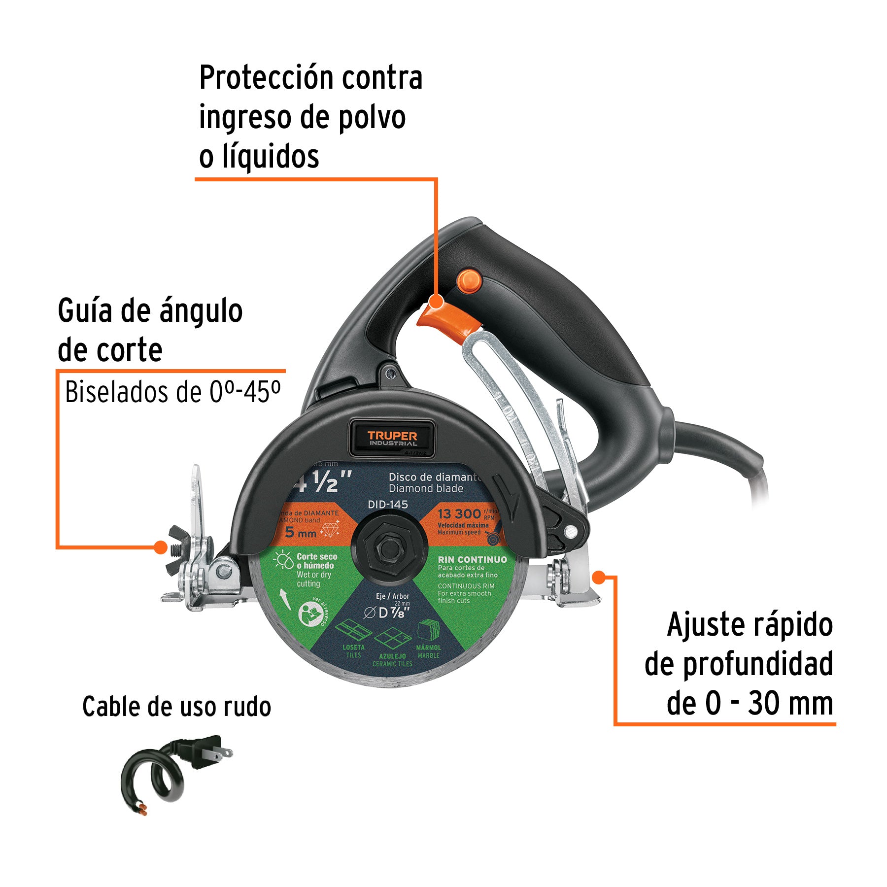 Cortador de azulejos 4-1/2', 1320W, TRUPER INDUSTRIAL, 13978