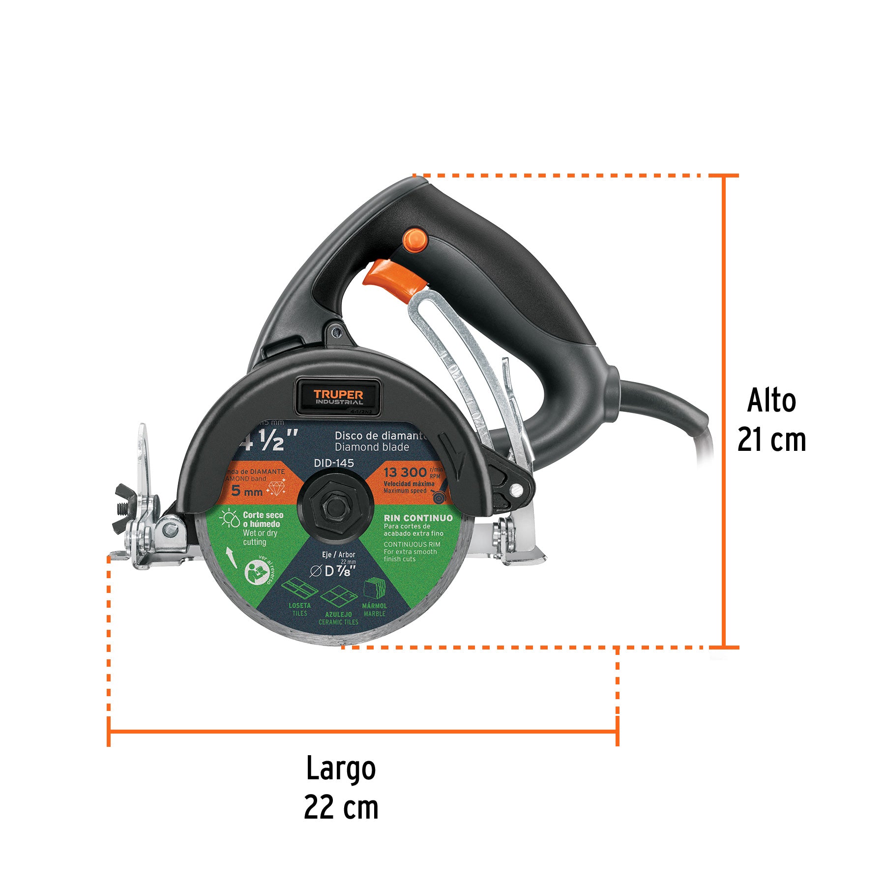 Cortador de azulejos 4-1/2', 1320W, TRUPER INDUSTRIAL, 13978