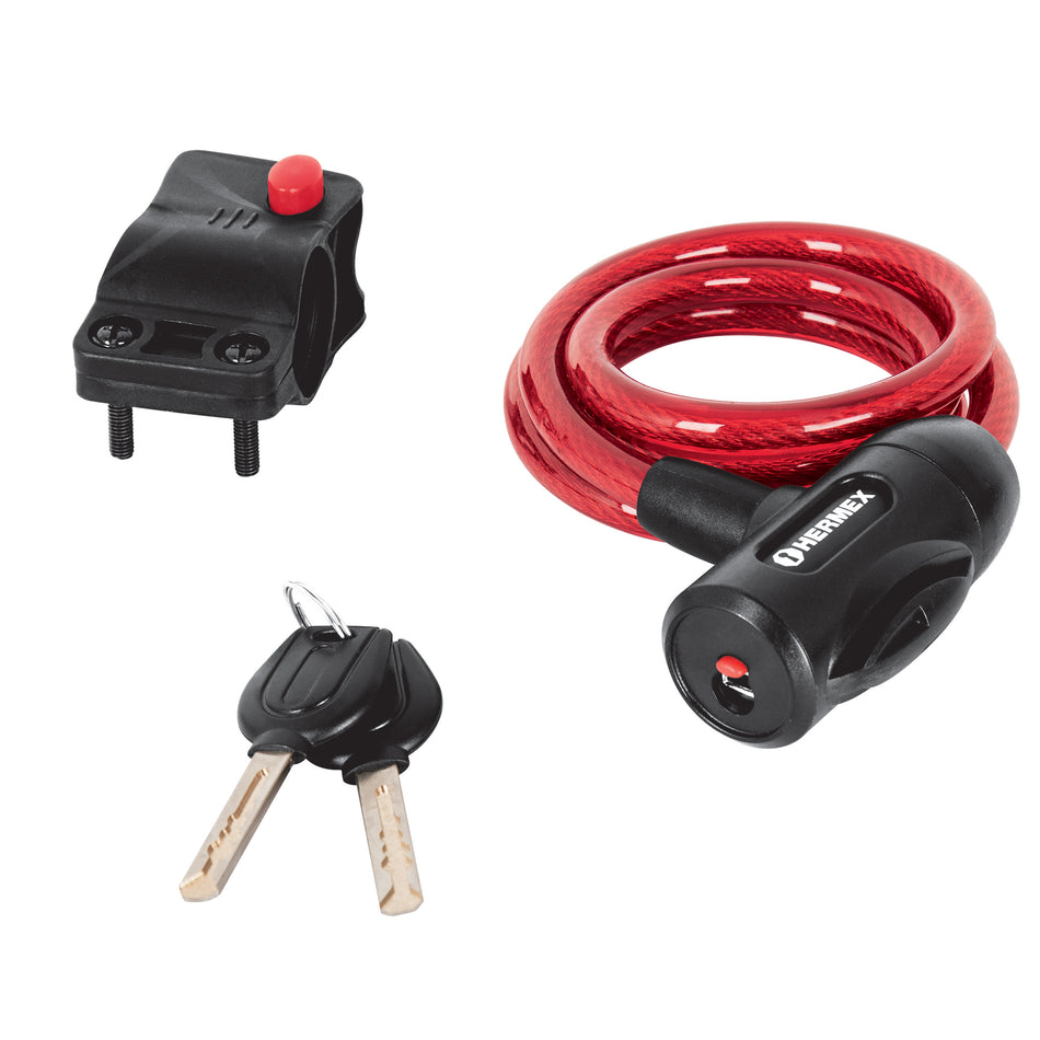 Candado de cable con llave, 10 mm X 1.0 m, Hermex Caja con 3, 43922