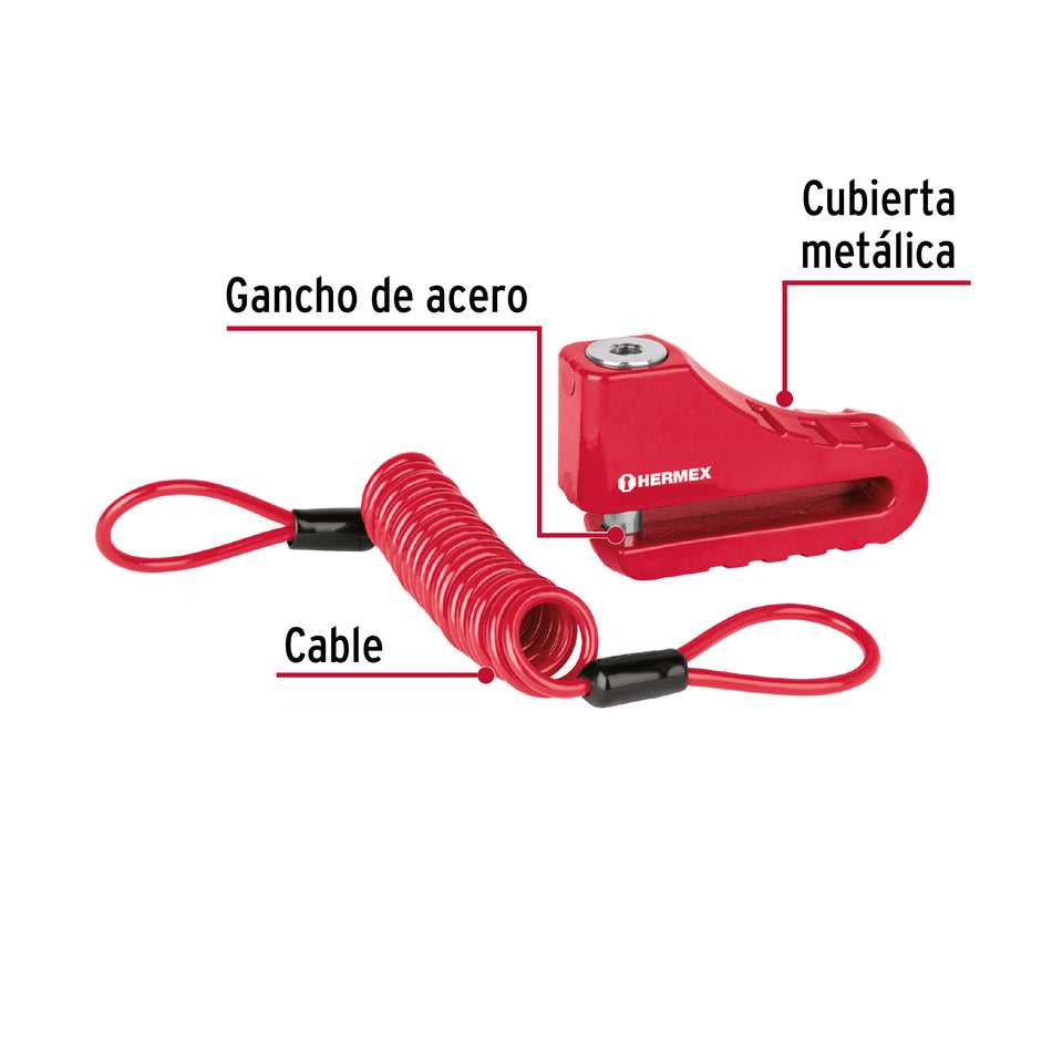 Candado para disco de motocicleta, perno de 10 mm, Hermex Caja con 2, 49623
