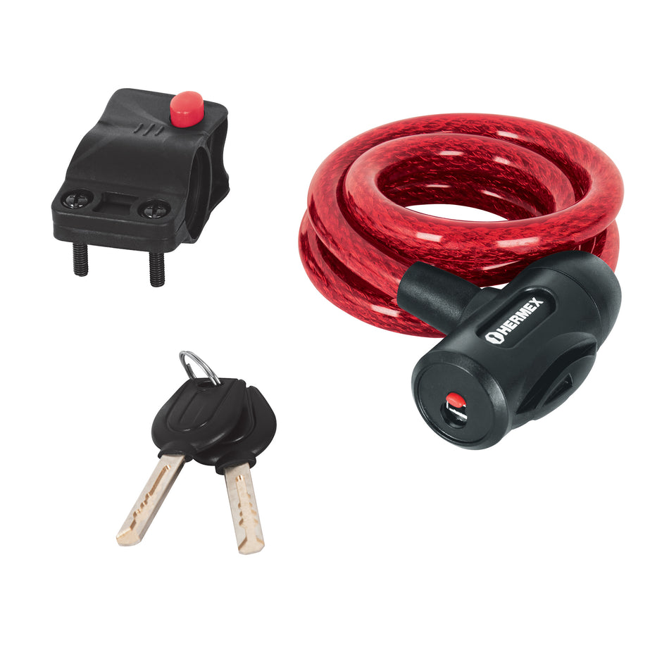Candado de cable con llave, 12 mm X 1.0 m, Hermex Caja con 3, 43923